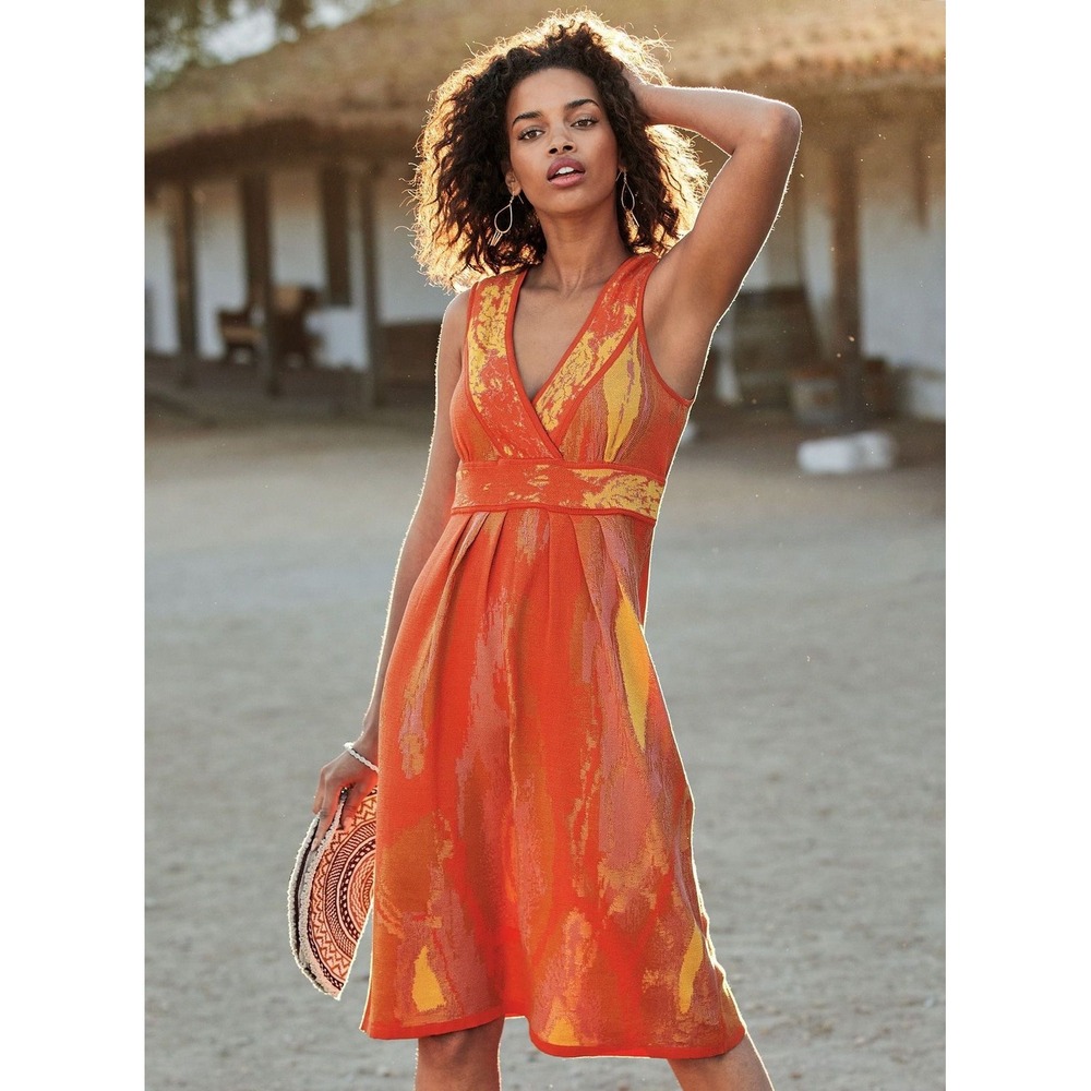 Peruvian Connection Maracuya Pima Cotton Sundress Orange Pink Gold Knit Small